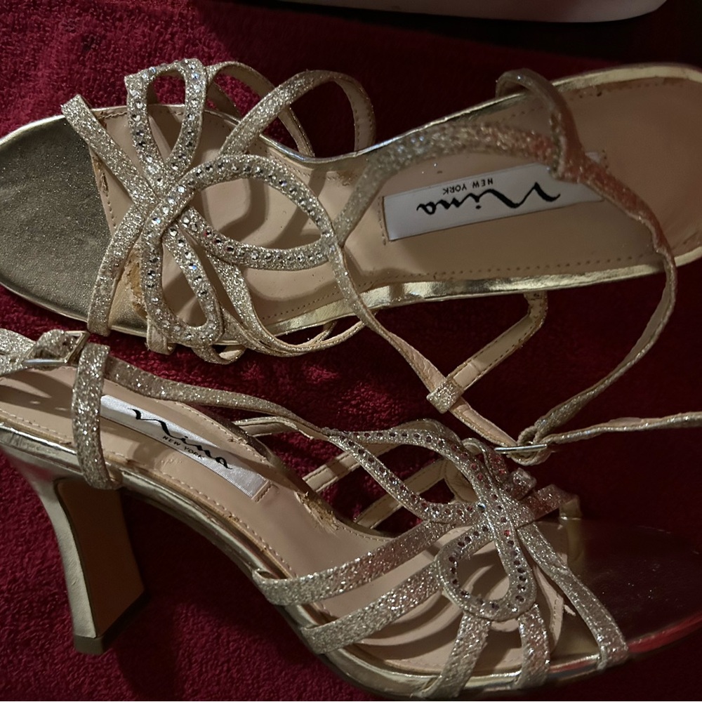Nina Gold Strappy Heels Elegant Designs - Picture 2 of 5